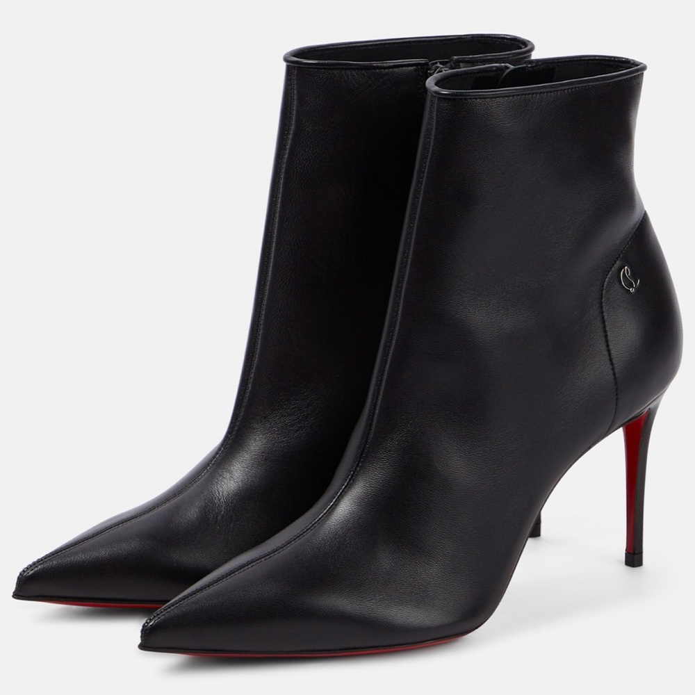 CHRISTIAN LOUBOUTIN SPORTY KATE BOOTY 85 BLACK LEATHER ANKLE BOOT ZIPPER SZ 39 - Picture 2 of 16